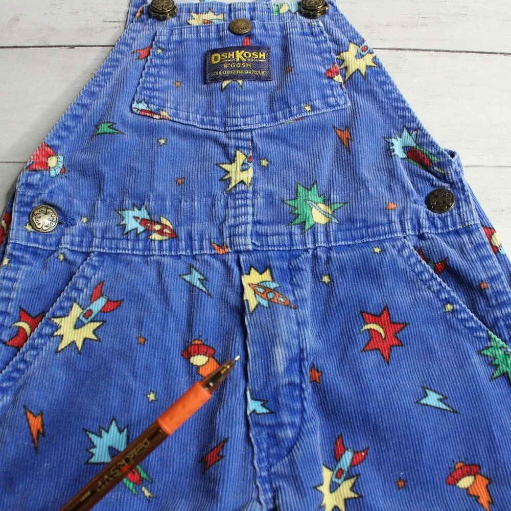 Vintage Oshkosh B'gosh Boy's Vestbak Bib Overalls Size 4T Space Rocket USA
